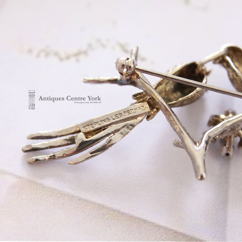 Vintage Les Bernard Sterling Silver & Ruby Bird Brooch