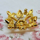 Vintage Monet Gold-Tone Openwork Floral Heart Brooch with Faux Pearls & Rhinestone