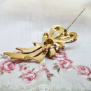 Gold Tone Pink Enamel Bow Brooch