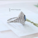 18ct White Gold Sapphire & 2 Row Diamond Cluster Ring