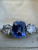 Antique 18ct White Gold & Platinum Sapphire & Diamond Three Stone Ring