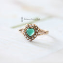 Early Edwardian 9ct Chrysophrase & 1/2 Pearl Heart Ring