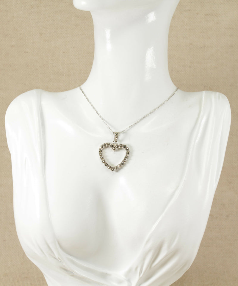 Silver & Marcasite Heart Pendant & Chain