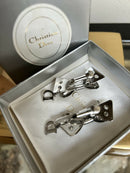 Vintage Christian Dior Bow Earrings – Silver Plated Screw Back Clip Earrings with D Charms and CD Box