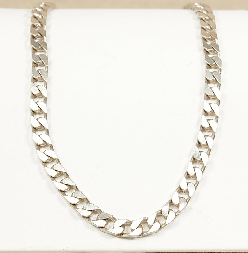 Silver Heavy Flat Curb Link Necklace Chain