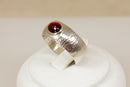 Vintage Silver Garnet Ring with Bark Effect Band – London 1979