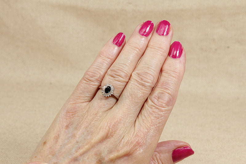 18ct White Gold Sapphire & Diamond ‘Diana’ Style Cluster Ring