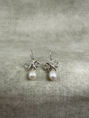 Vintage 925 Silver Cultured Pearl Bow Drop Earrings