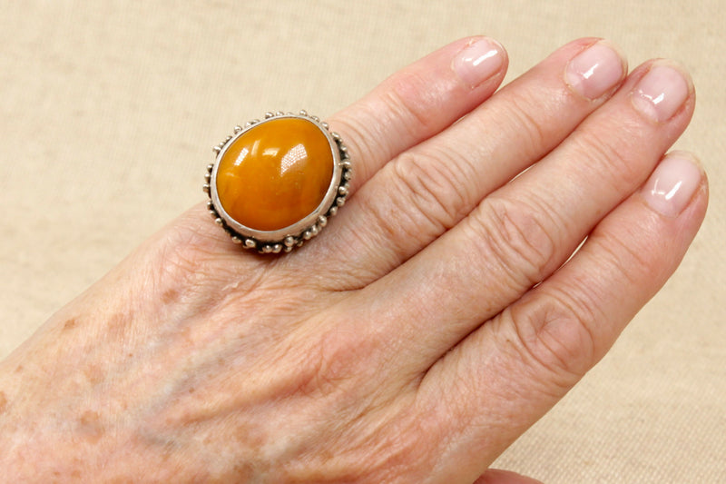 Silver & Butterscotch Amber Designer Ring