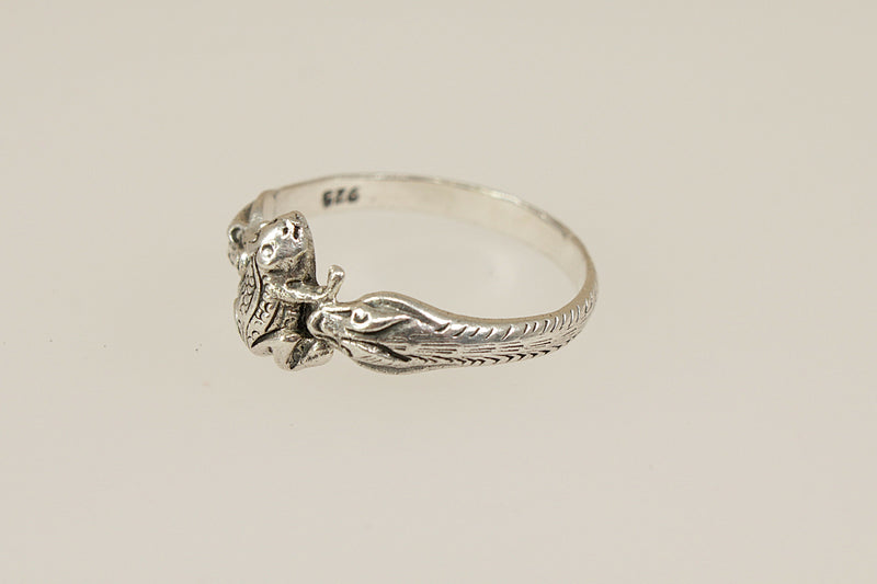 Silver Frog and Snake Ring