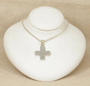 Silver Italian Green & Blue Cross Pendant & Chain