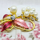 Gold Tone Faux Pearl & Faux Diamond Bow Brooch