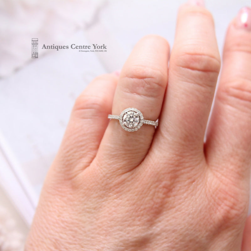 18ct White Diamond Halo Cluster Ring 0.64ct