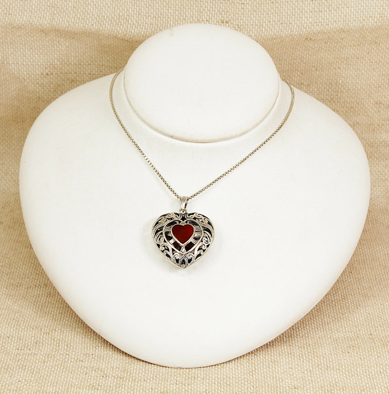 Silver & Carnelian Large Heart Pendant & Chain