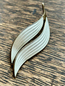 Norwegian Aksel Holmsen Silver Gilt Snowdrop White Enamel Leaf Brooch
