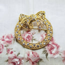 Gold Tone & Faux Diamond Bow Brooch