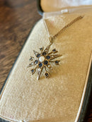 Victorian c1880 9ct Gold Burmese Sapphire & Seed Pearl 12 Point Star 6.5g Pendant