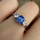Antique 18ct White Gold & Platinum Sapphire & Diamond Three Stone Ring