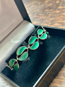Modern Mid Century David Anderson for Willy Winnaess Sterling Silver Gilt Emerald Green Guilloche Enamel Leaf Bracelet