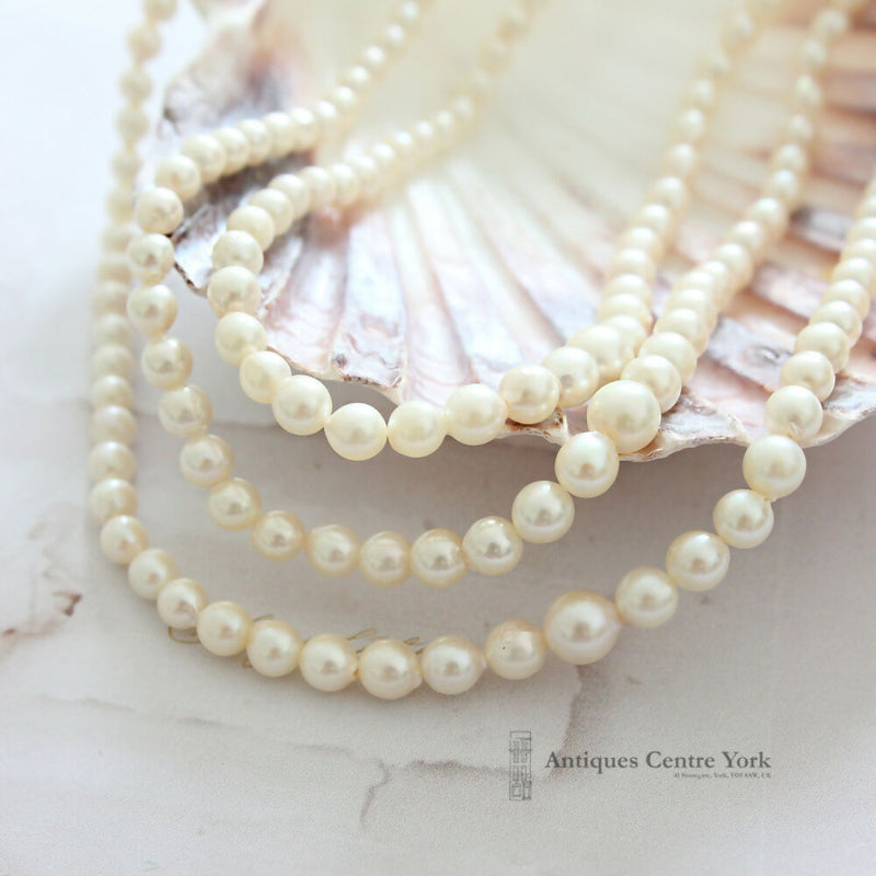 Vintage Silver Cultured Pearl 3 Row Necklace