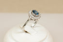 18ct White Gold London Blue Topaz & Diamond Halo Ring, Certified