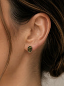 925 Silver Green Amber Oval Stud Earrings