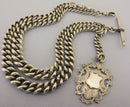 Antique Solid Silver Double Albert Watch or Neck Chain & Fob 23 inch Long Bir 1901