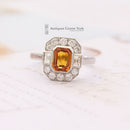 Art Deco Style 18ct White Gold Orange Sapphire & Diamond Cluster