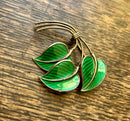 Modern Mid Century Sterling Silver Theodor Olsen Efterfolger Emerald Green Enamel Triple Leaf Brooch