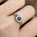 Antique 18ct Sappphire Three Stone Diamond Cluster Ring