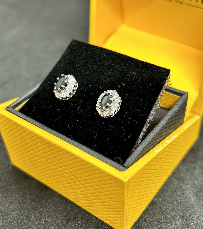 Hallmarked 9ct Yellow Gold Ceylon Sapphire & Diamond Earrings