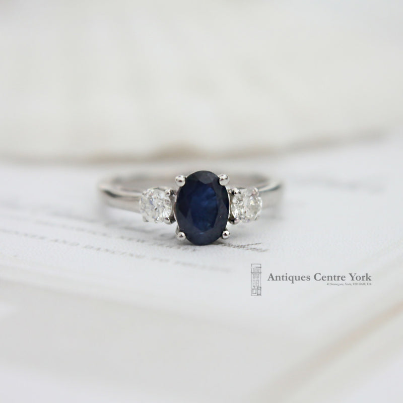 9ct White Gold Sapphire & Diamond Three Stone Ring