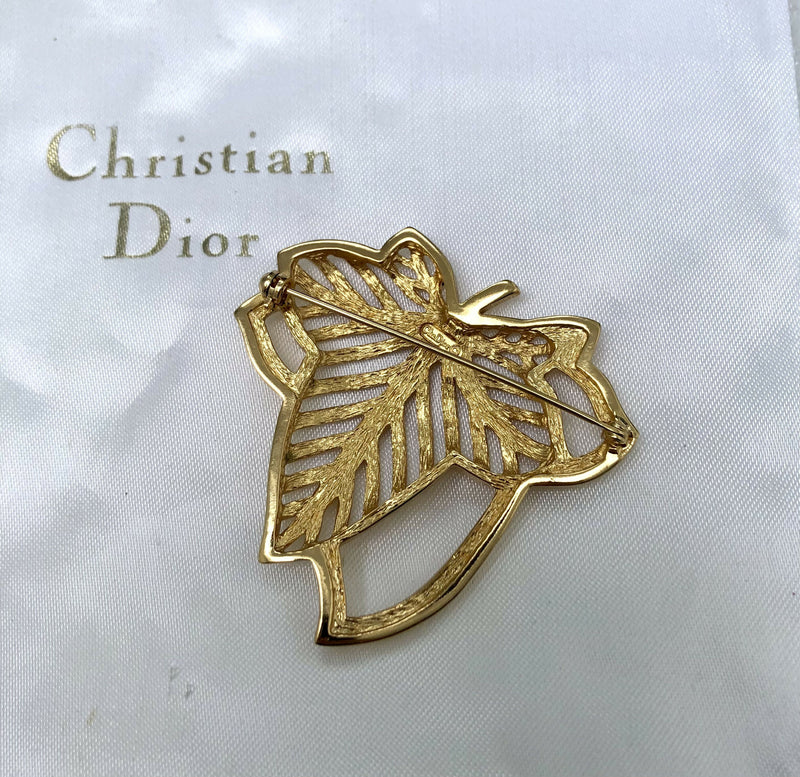 Vintage Christian Dior Gold Plated Leaf Brooch