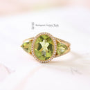 18ct Peridot & Diamond Three Stone Cluster Ring
