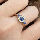 Antique 18ct Sappphire Three Stone Diamond Cluster Ring