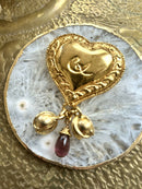 Vintage Christian Lacroix Heart, Charm & Cabochon Statement Brooch