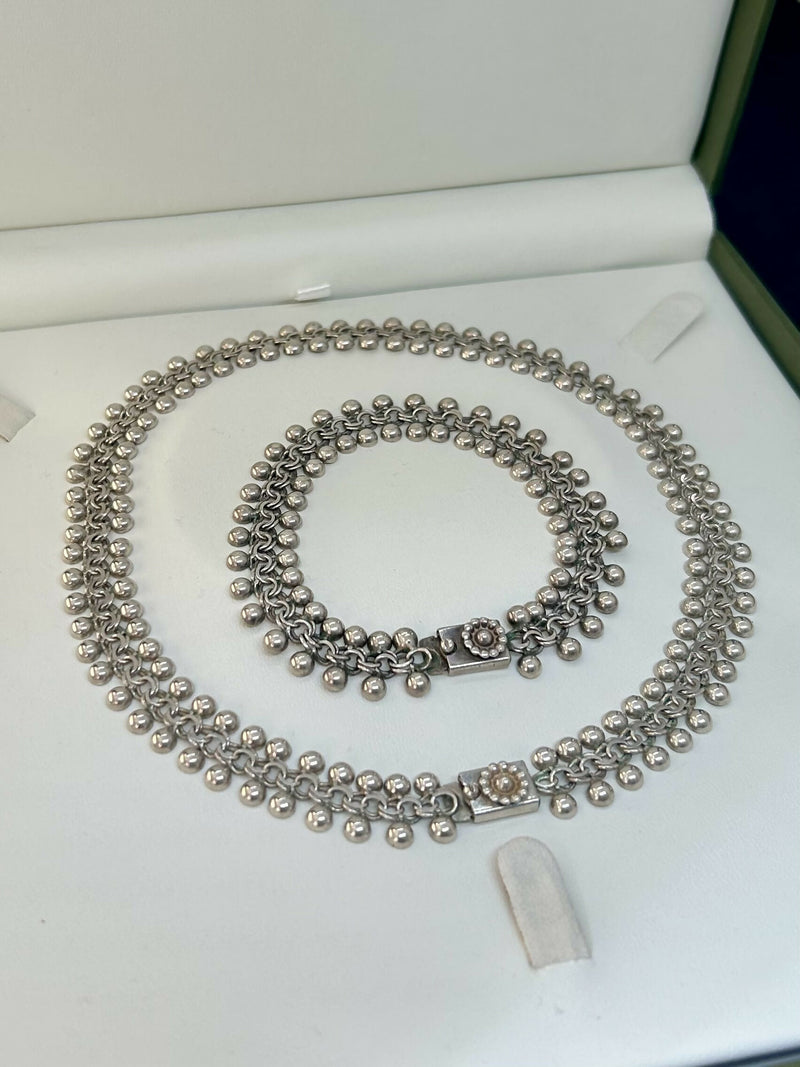 Danish 1962 Hermann Siersbol 830 Silver Choker Necklace & Bracelet Boxed Set