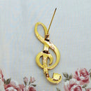 Vintage D'Orlan Rhinestone 22kt Gold Plated Treble Clef Brooch