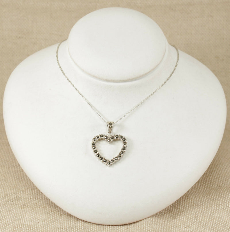 Silver & Marcasite Heart Pendant & Chain