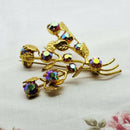 Vintage 1950's Gold Tone & Crystal Floral Brooch