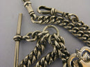 Heavy Antique Solid Silver Double Albert Watch Chain & Fob 16½ inch 1916