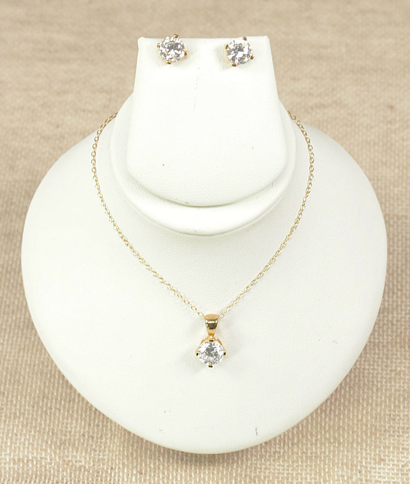 9ct Gold & Crystal Pendant, Chain & Earring Set