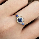 Antique 18ct Sappphire Three Stone Diamond Cluster Ring