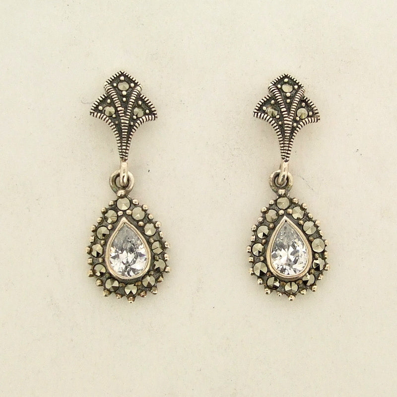 Silver Marcasite Crystal Earrings