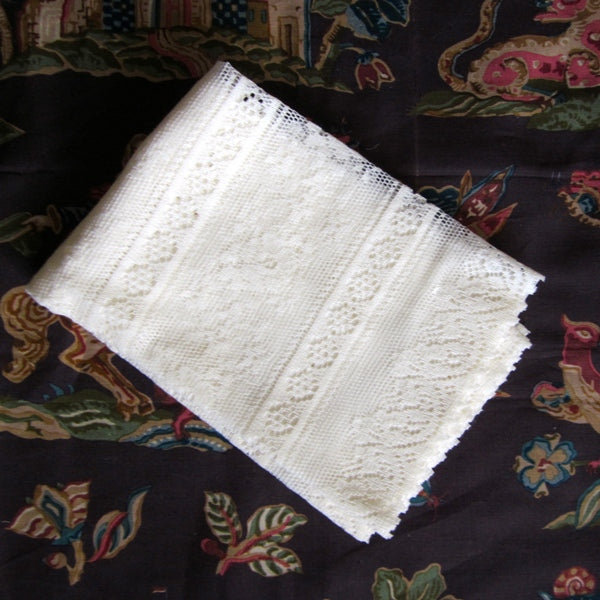 Rue de France- Antique Style white Cotton Lace Curtain Panel 27" x 50" readymade
