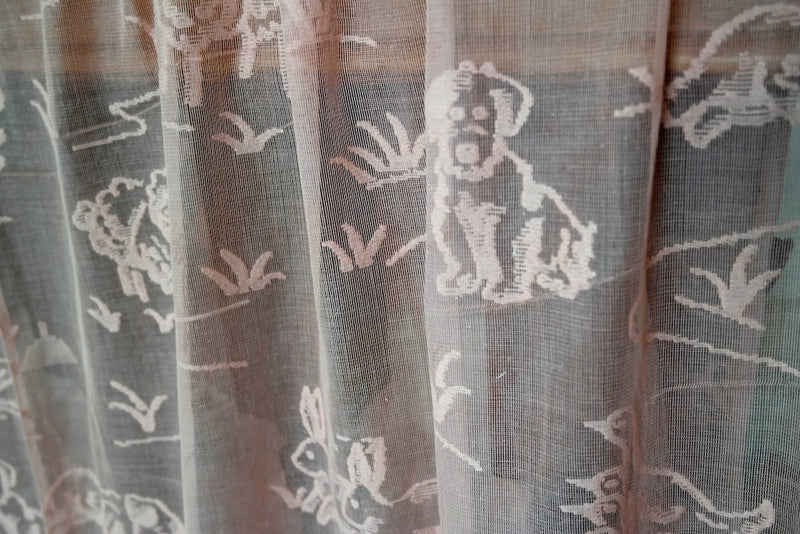 Vintage Design nursery animals Madras Cotton Lace Curtaining 68Inches wide sold per metre