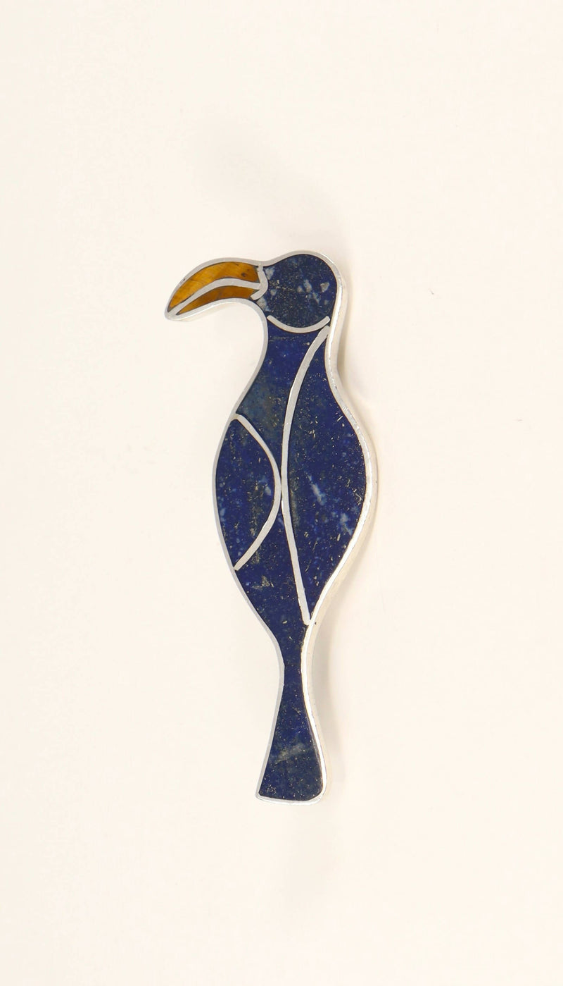 Silver & Lapis Lazuli Designer Blue Parrot Brooch