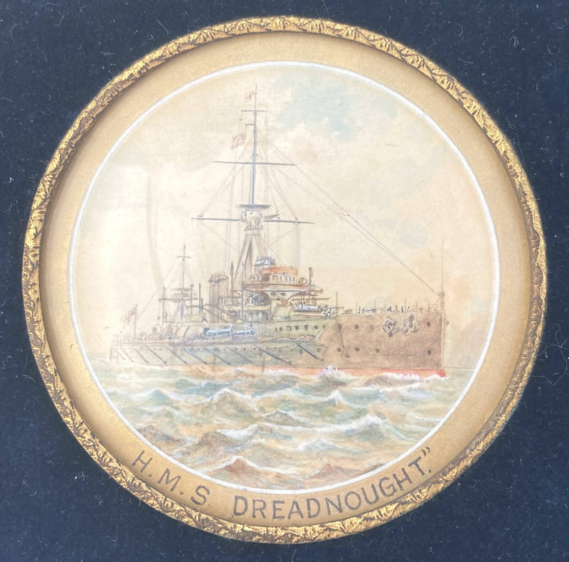 Early 20th Century English Maritime School Watercolour Miniature of HMS Dreadnought.