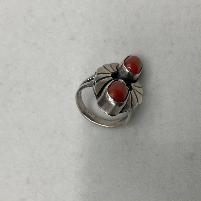 Vintage Silver and red coral ring