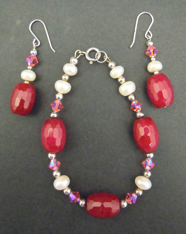Bridget: Jade, pearl & crystal bracelet-earring set